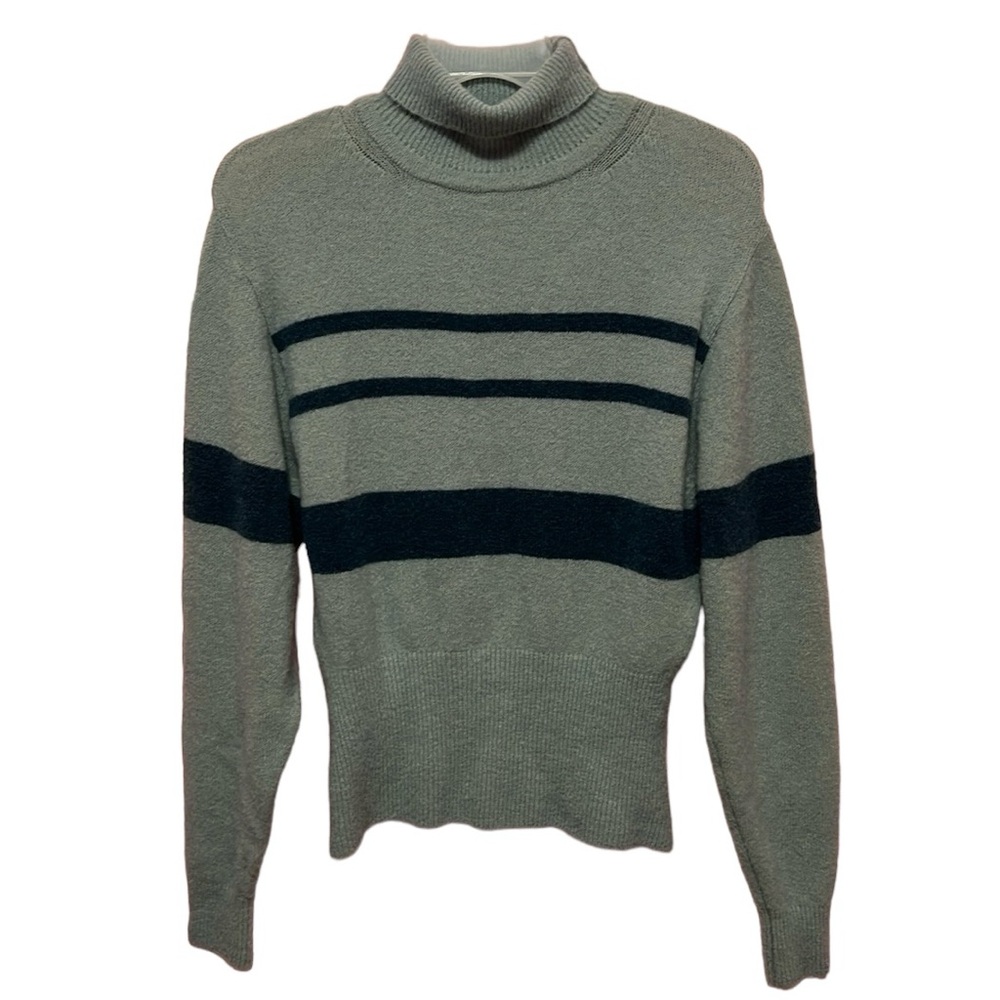 EN OR Women’s Green & Navy Blue Cropped Turtleneck Sweater. Size S